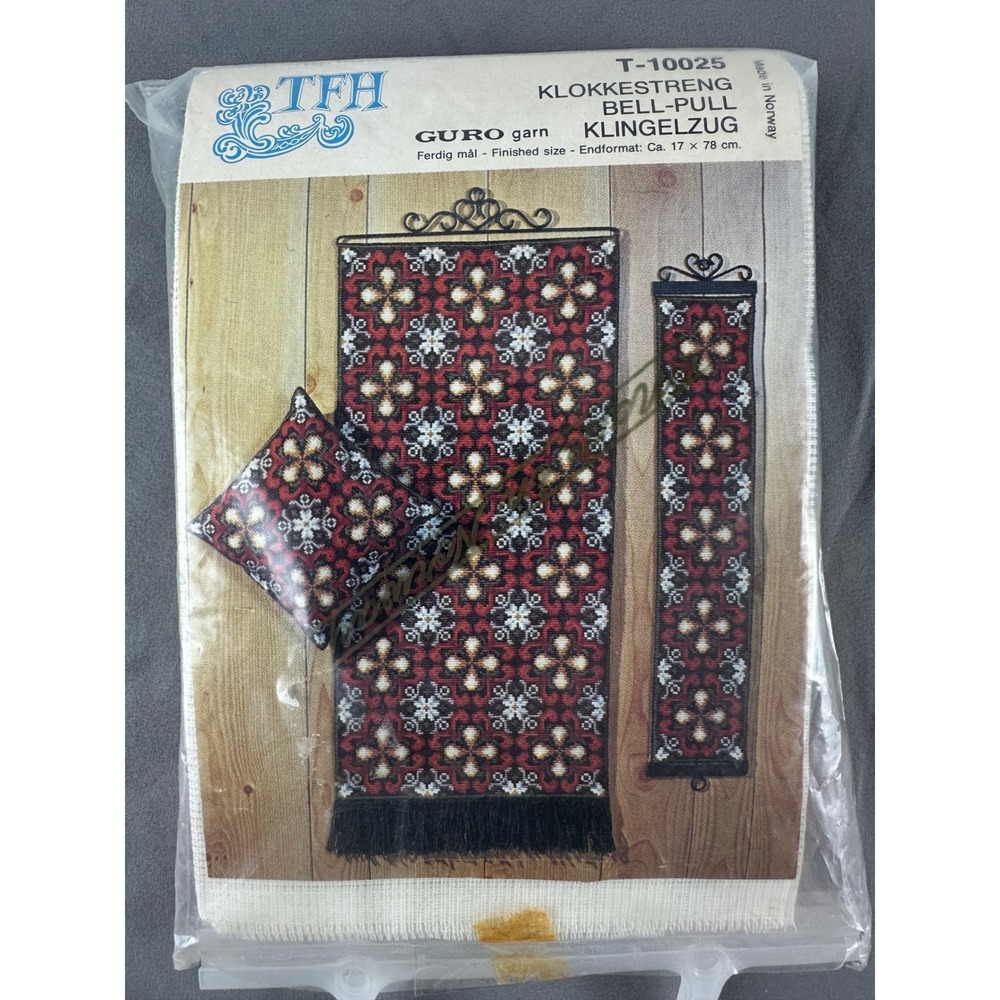 Vintage TFH Norway Bell Pull‎ Embroidery Kit T-10025 Nordic Folk Needlepoint NOS